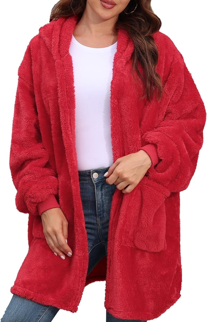 Argstar Hooded Cardigan for Women and Men, Oversized Sweatshirt Fuzzy Fleece Blanket Hoodie Jacket - One Size Fits All - Image 1